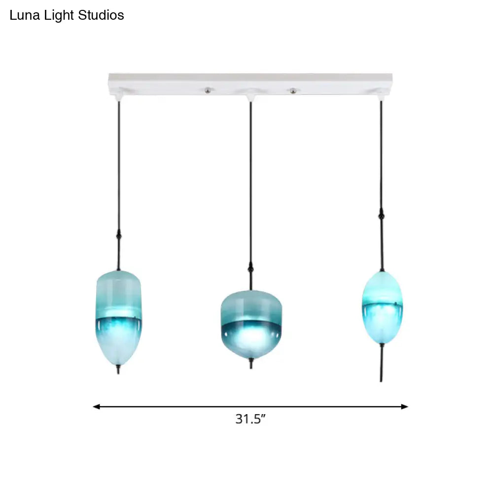 Modern Teardrop/Drum/Cylinder Glass Cluster Pendant Light - Blue/White - 1/3 Lights - Dining Room Hanging Fixture