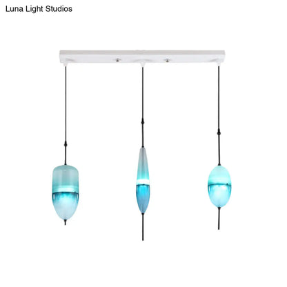 Modern Teardrop/Drum/Cylinder Glass Cluster Pendant Light - Blue/White - 1/3 Lights - Dining Room Hanging Fixture