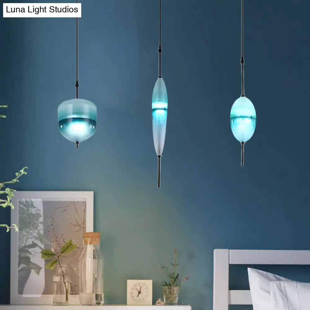 Modern Teardrop/Drum/Cylinder Glass Cluster Pendant Light - Blue/White - 1/3 Lights - Dining Room Hanging Fixture