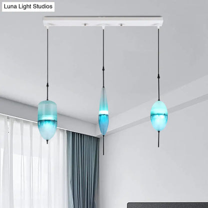 Modern Teardrop/Drum/Cylinder Glass Cluster Pendant Light - Blue/White - 1/3 Lights - Dining Room Hanging Fixture