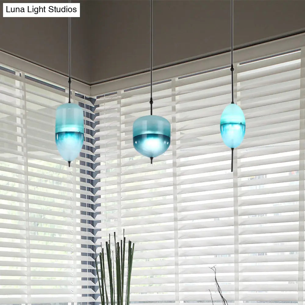 Modern Teardrop/Drum/Cylinder Glass Cluster Pendant Light - Blue/White - 1/3 Lights - Dining Room Hanging Fixture