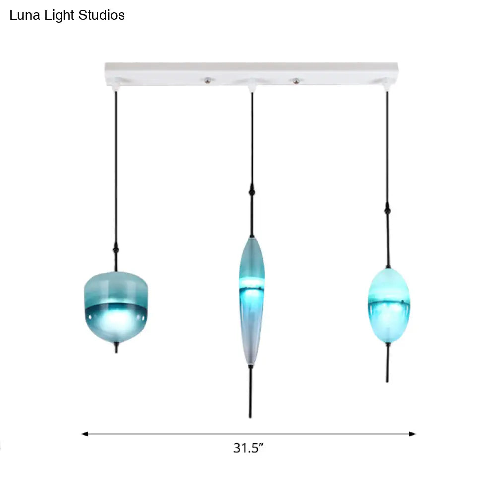 Modern Teardrop/Drum/Cylinder Glass Cluster Pendant Light - Blue/White - 1/3 Lights - Dining Room Hanging Fixture