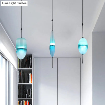 Modern Teardrop/Drum/Cylinder Glass Cluster Pendant Light - Blue/White - 1/3 Lights - Dining Room Hanging Fixture