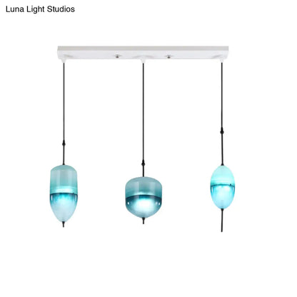 Modern Teardrop/Drum/Cylinder Glass Cluster Pendant Light - Blue/White - 1/3 Lights - Dining Room Hanging Fixture