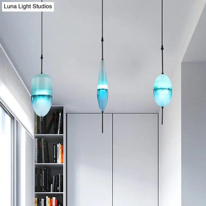 Modern Teardrop/Drum/Cylinder Glass Cluster Pendant Light - Blue/White - 1/3 Lights - Dining Room Hanging Fixture