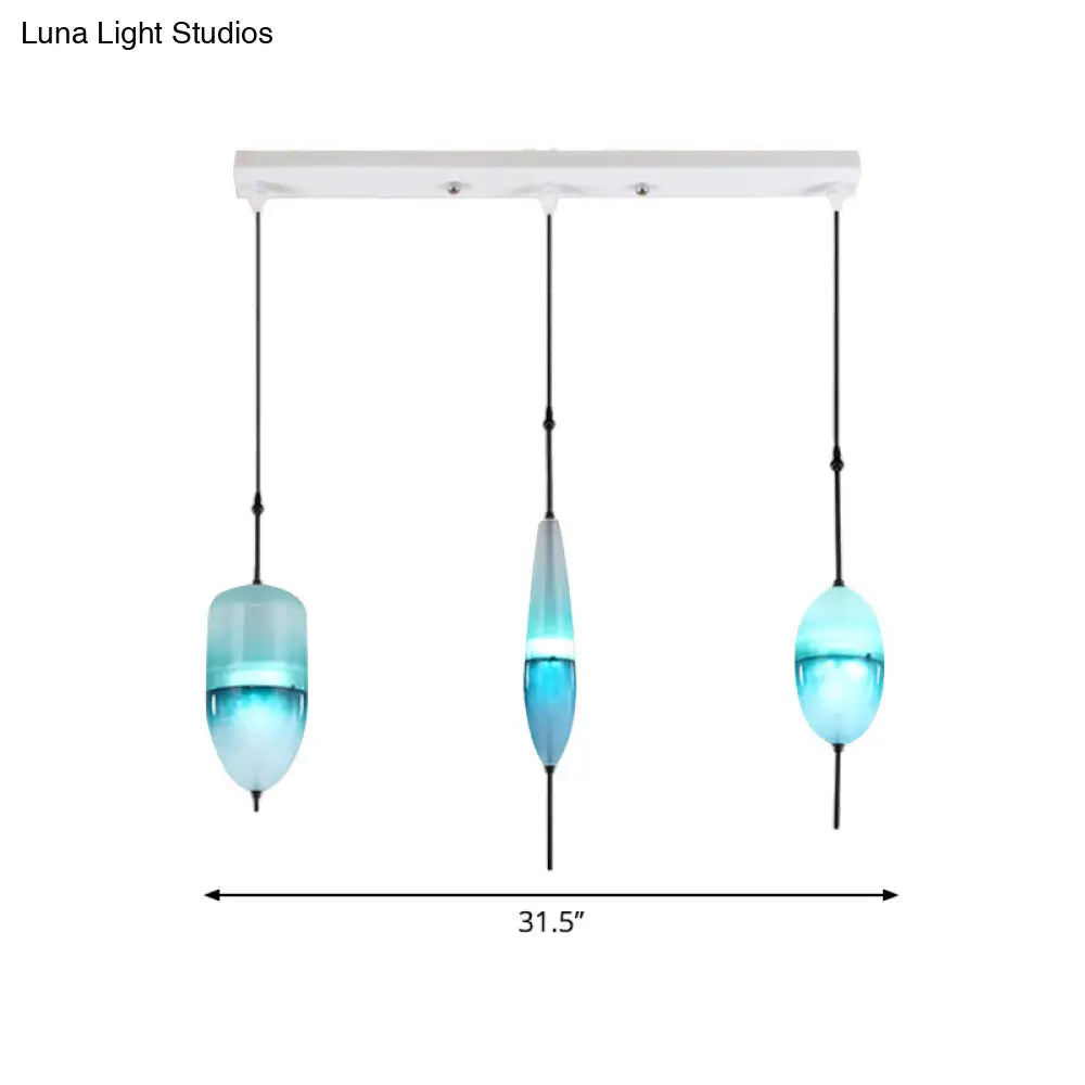 Modern Teardrop/Drum/Cylinder Glass Cluster Pendant Light - Blue/White - 1/3 Lights - Dining Room Hanging Fixture