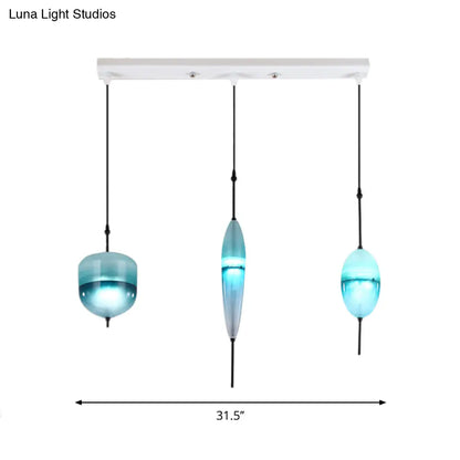 Modern Teardrop/Drum/Cylinder Glass Cluster Pendant Light - Blue/White - 1/3 Lights - Dining Room Hanging Fixture