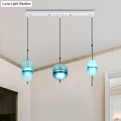 Modern Teardrop/Drum/Cylinder Glass Cluster Pendant Light - Blue/White - 1/3 Lights - Dining Room Hanging Fixture