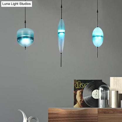 Modern Teardrop/Drum/Cylinder Glass Cluster Pendant Light - Blue/White - 1/3 Lights - Dining Room Hanging Fixture