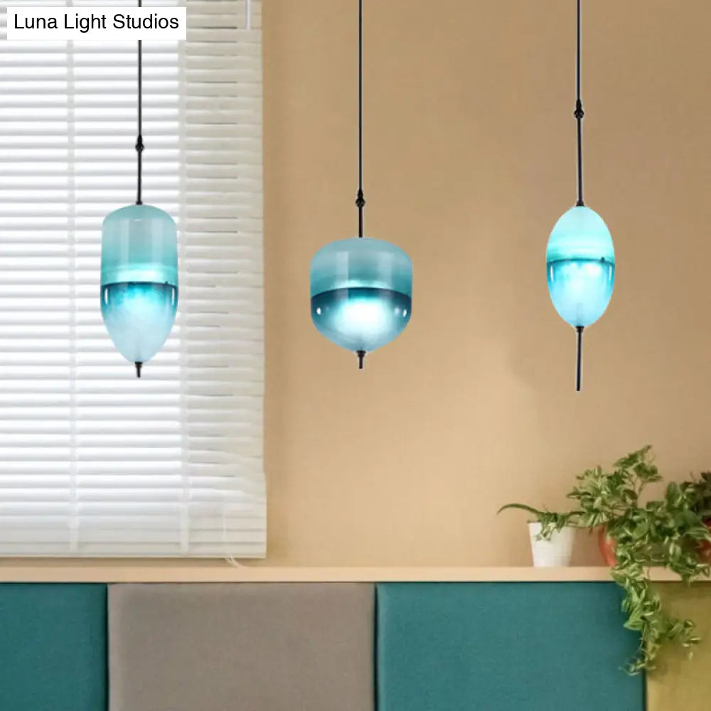 Modern Teardrop/Drum/Cylinder Glass Cluster Pendant Light - Blue/White - 1/3 Lights - Dining Room Hanging Fixture