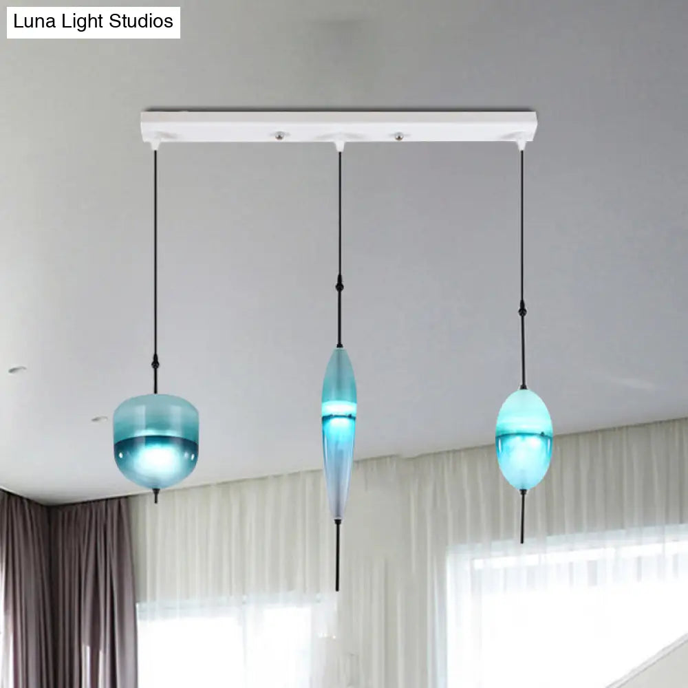 Modern Teardrop/Drum/Cylinder Glass Cluster Pendant Light - Blue/White - 1/3 Lights - Dining Room Hanging Fixture