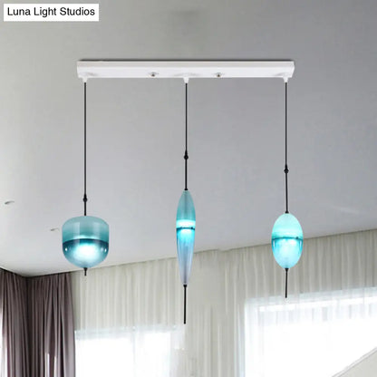 Modern Teardrop/Drum/Cylinder Glass Cluster Pendant Light - Blue/White - 1/3 Lights - Dining Room Hanging Fixture