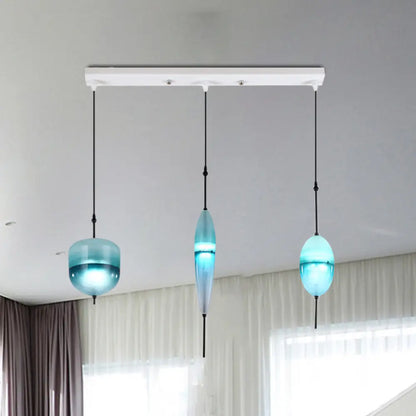 Modern Teardrop/Drum/Cylinder Glass Cluster Pendant Light - Blue/White - 1/3 Lights - Dining Room Hanging Fixture