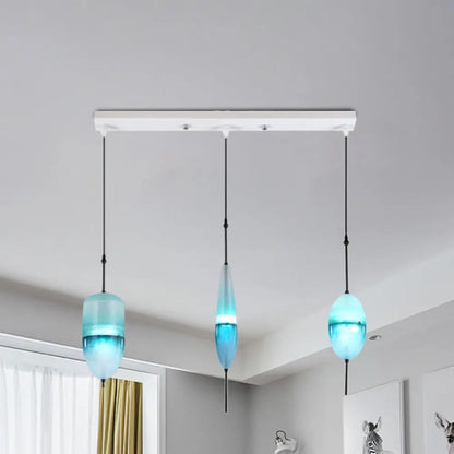 Modern Teardrop/Drum/Cylinder Glass Cluster Pendant Light - Blue/White - 1/3 Lights - Dining Room Hanging Fixture