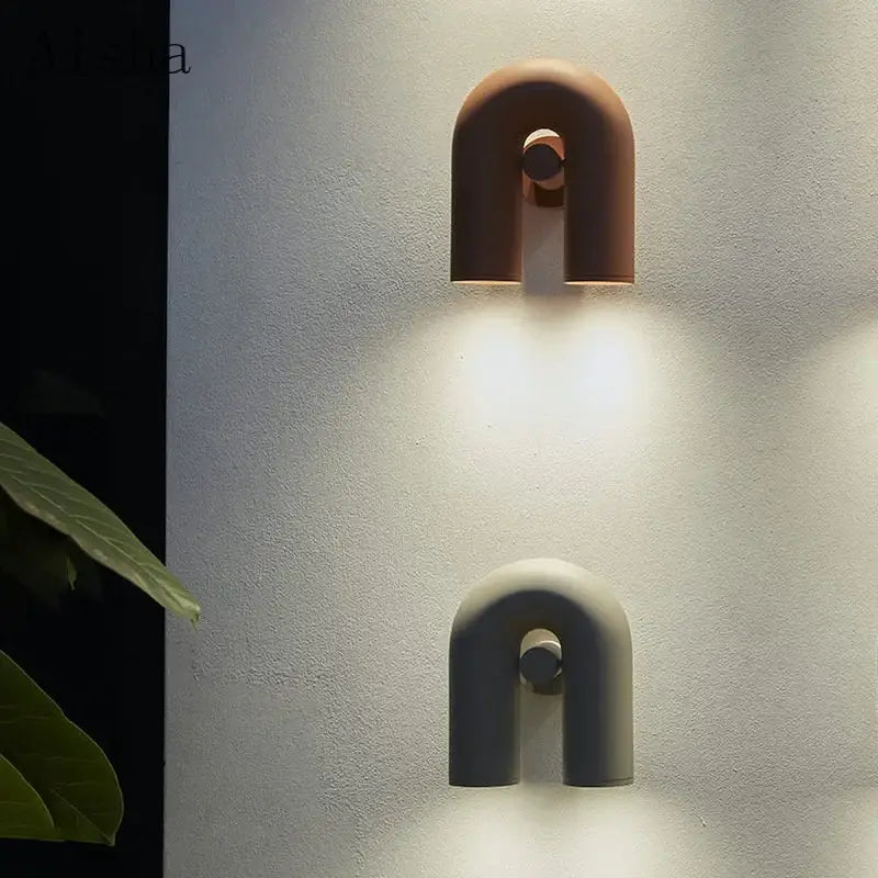 Modern terracotta and gray ceramic led u-shaped wall lamp with minimalist design for bedroom lighting