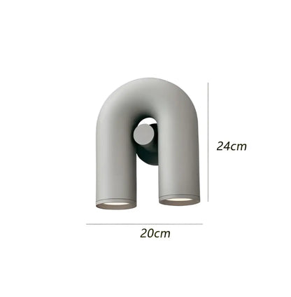 Modern terracotta and gray ceramic led u-shaped wall lamp with two cylindrical matte gray arms and minimalist design