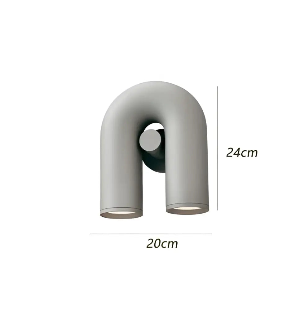 Modern terracotta and gray ceramic led u-shaped wall lamp with two cylindrical matte gray arms and minimalist design