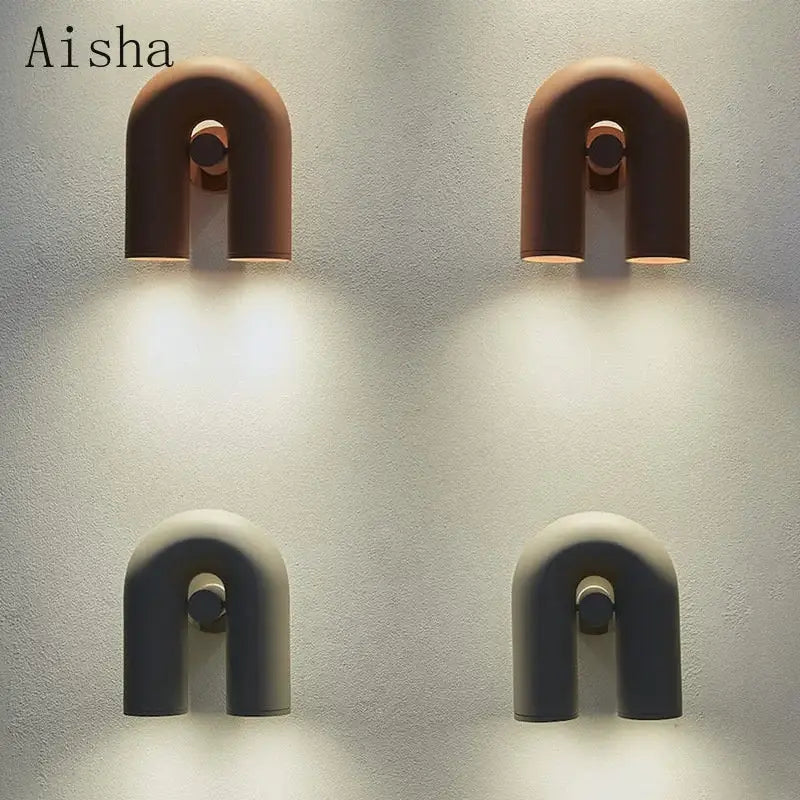 Aisha brand led u-shaped wall lamp in matte brown and gray ceramic with minimalist design for modern bedrooms