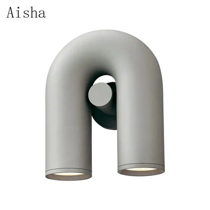 Aisha brand matte gray ceramic led u-shaped wall lamp with cylindrical arms for modern bedroom lighting
