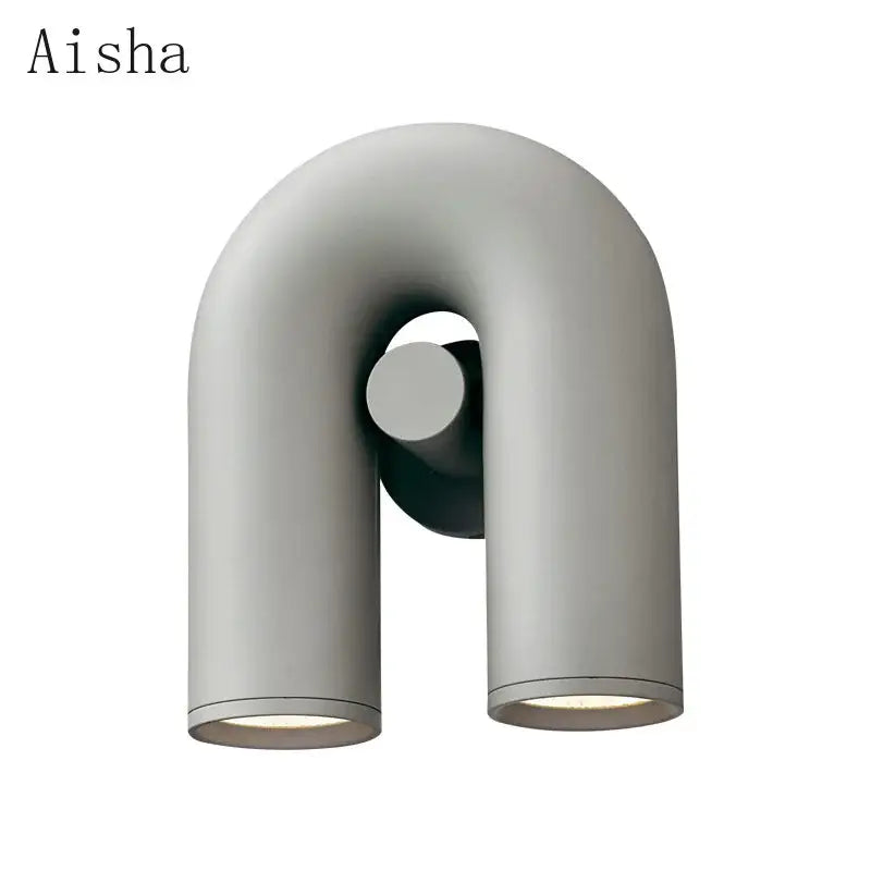 Aisha brand matte gray ceramic led u-shaped wall lamp with cylindrical arms for modern bedroom lighting