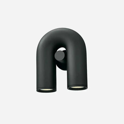 Black matte finished led u-shaped wall lamp with two cylindrical light fixtures for modern bedroom lighting