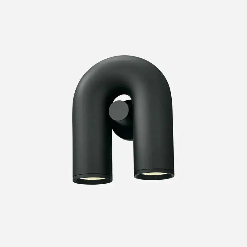 Black matte finished led u-shaped wall lamp with two cylindrical light fixtures for modern bedroom lighting
