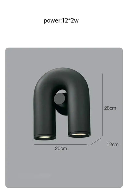 Black matte-finished modern terracotta led u-shaped wall lamp with two cylindrical arms for living room lighting