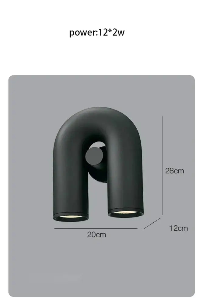 Black matte-finished modern terracotta led u-shaped wall lamp with two cylindrical arms for living room lighting
