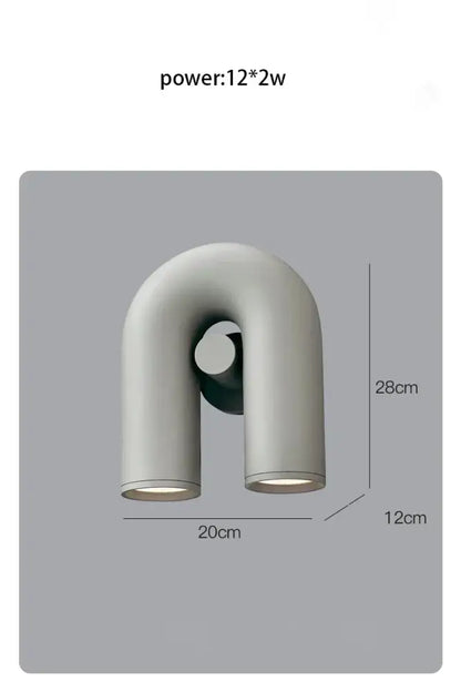 Modern terracotta led u-shaped wall lamp with two matte off-white cylindrical arms for living room lighting