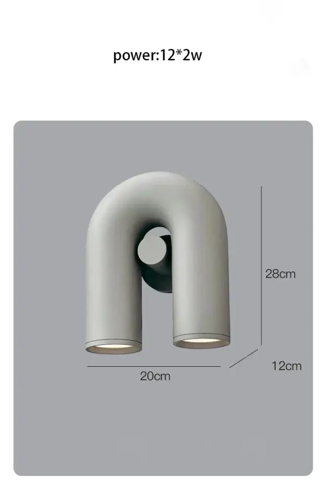 Modern terracotta led u-shaped wall lamp with two matte off-white cylindrical arms for living room lighting