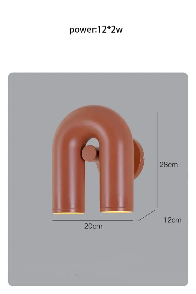 Modern terracotta led u-shaped wall lamp with dual cylindrical arms for living room lighting and sleek design