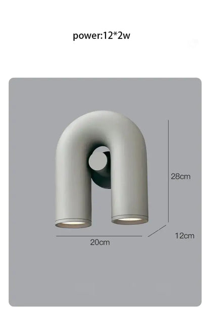 Modern terracotta led u-shaped wall lamp with two matte gray cylindrical arms for living room staircase lighting