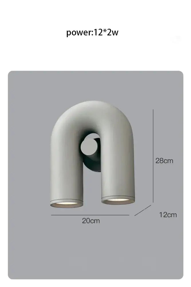 Modern terracotta led u-shaped wall lamp with two matte gray cylindrical arms for living room staircase lighting