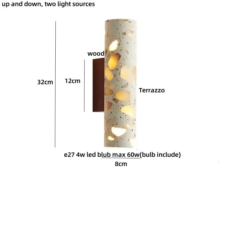 Modern terrazzo concrete led wall sconce with textured light gray surface and golden stone fragments for bathroom decorbites led wall use