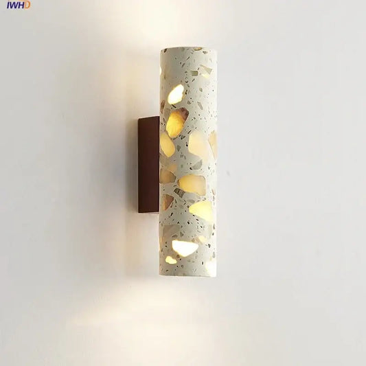 Modern terrazzo concrete led wall sconce with speckled texture and warm amber light for bathroom decorbites led wall use