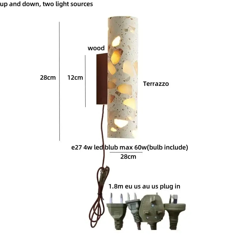 Modern terrazzo concrete led wall sconce with textured light-colored body and warm led lighting for bathroom decorbites led wall