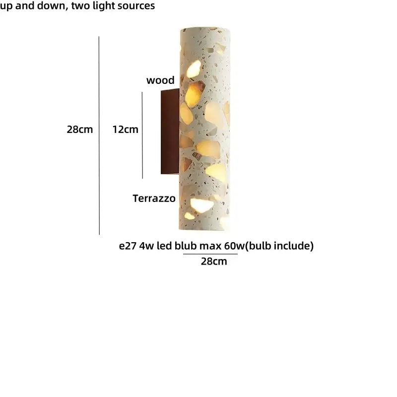 Modern terrazzo concrete led wall sconce with embedded wood and glowing amber light for bathroom decorbites led wall use