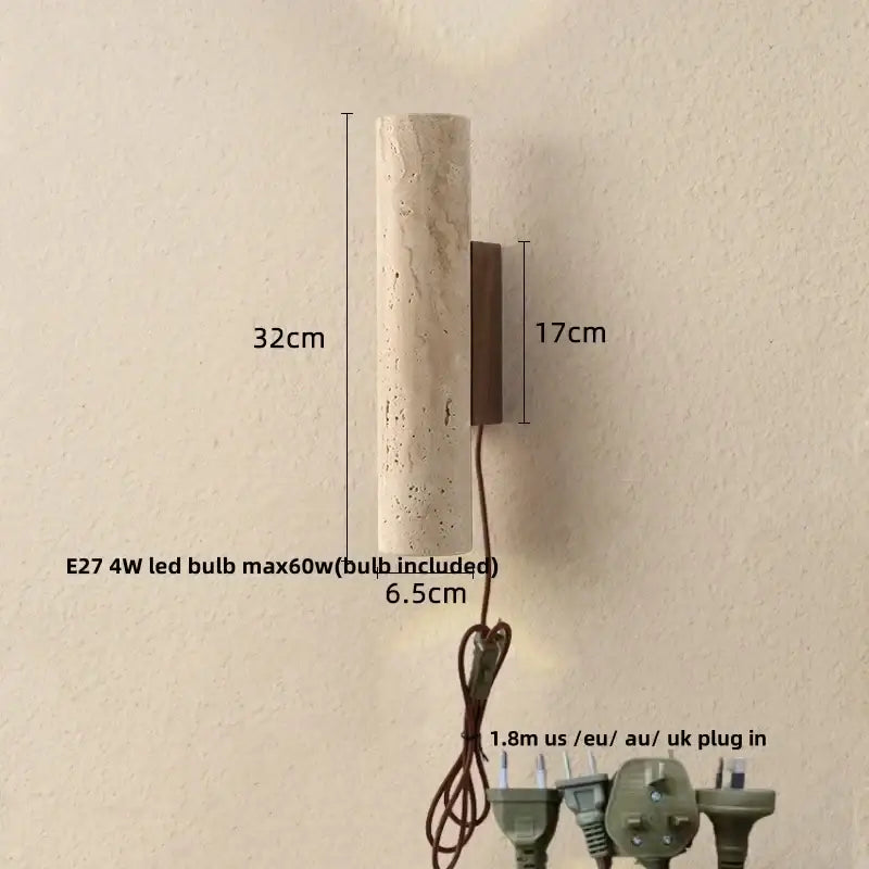 Modern terrazzo concrete led wall sconce with textured light beige cylindrical stone body and dark bronze bracket for decorbites led wall use