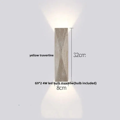 Modern terrazzo cube led wall light fixture featuring a 32cm yellow travertine stone decorbites led wall sconce