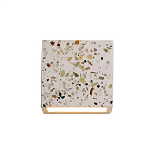 Modern terrazzo square wall light with speckled green brown black fragments set in beige base for e26 e27 bulbs
