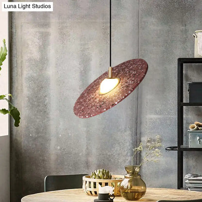 Modern Terrazzo Suspension Light: Round Disc Pendant Lamp for Restaurants - 1-Bulb, White/Pink