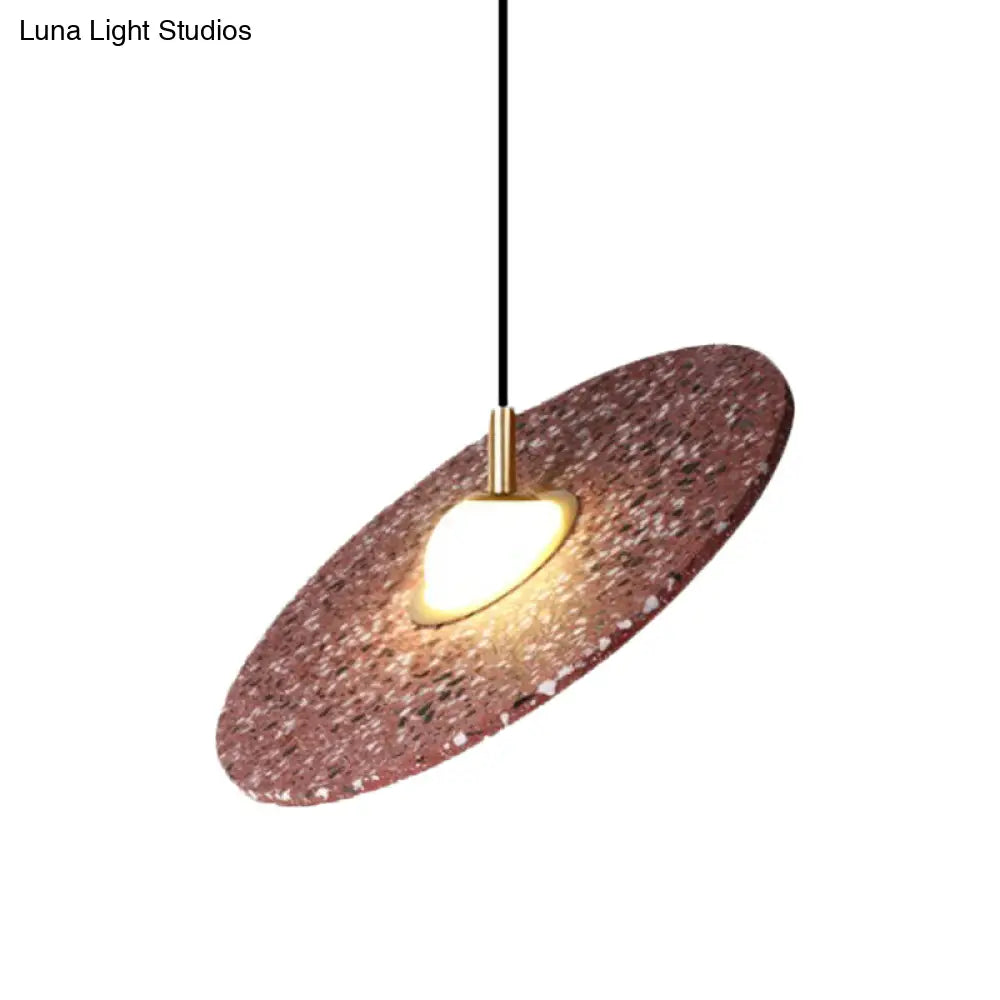 Modern Terrazzo Suspension Light: Round Disc Pendant Lamp for Restaurants - 1-Bulb, White/Pink