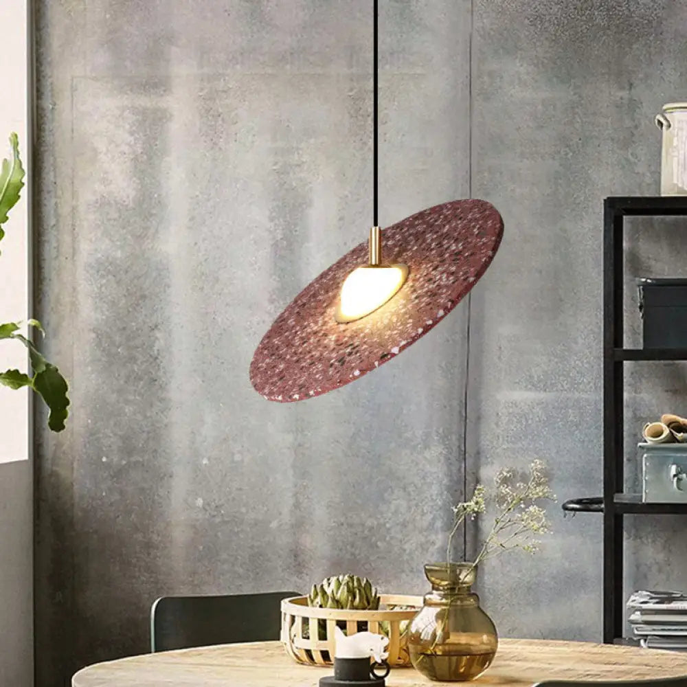 Modern Terrazzo Suspension Light: Round Disc Pendant Lamp for Restaurants - 1-Bulb, White/Pink