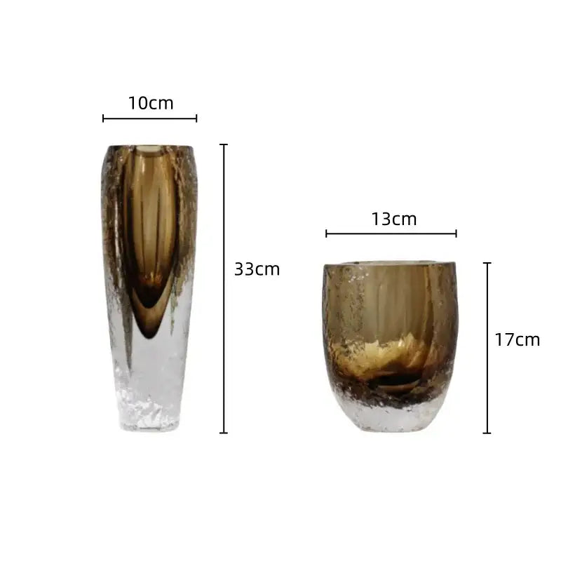 Tall amber brown glazed glass vase with textured frosted base and gradient for modern living room decorbites decor
