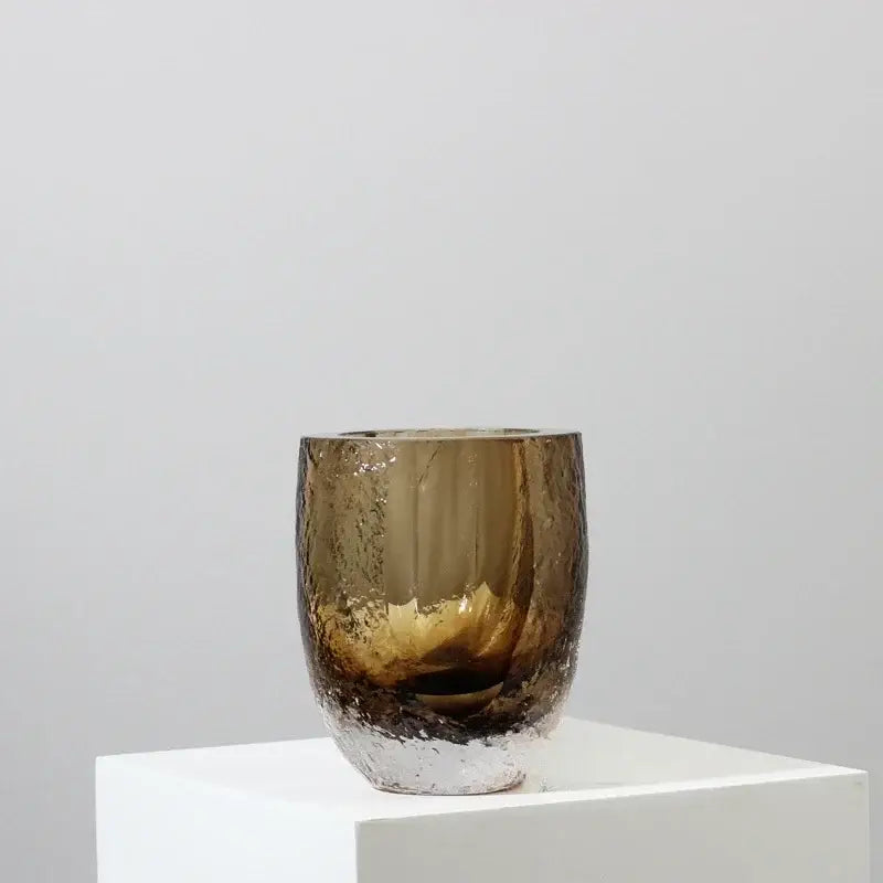 Modern textured brown glazed glass vase with frosted amber surface and wider rim for living room decorbites decor