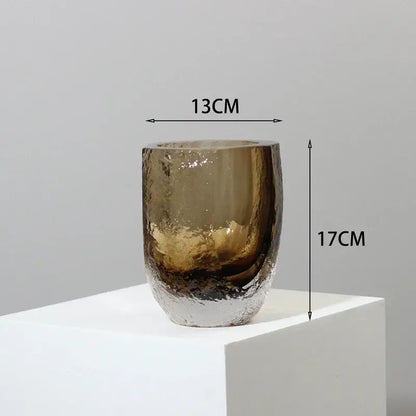 Modern textured brown glazed glass vase with frosted hammered finish and wider rim for living room decorbites brown glazed decor