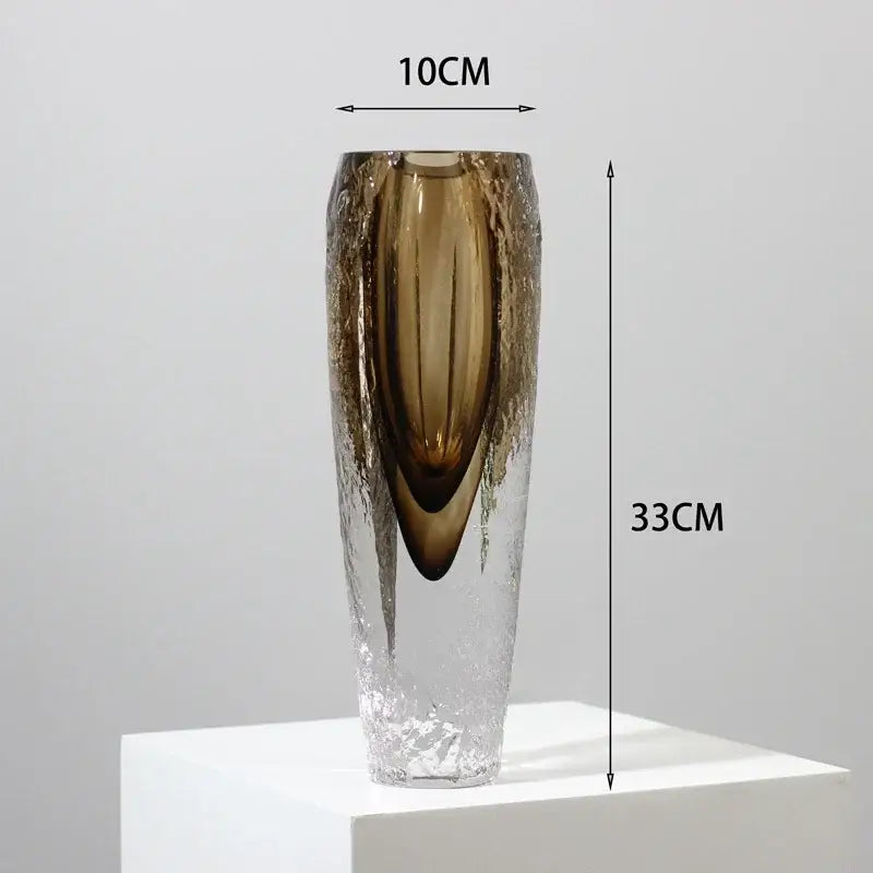 Tall amber brown glazed glass vase with textured frosted exterior and smooth gradient interior for living room decorbites decor