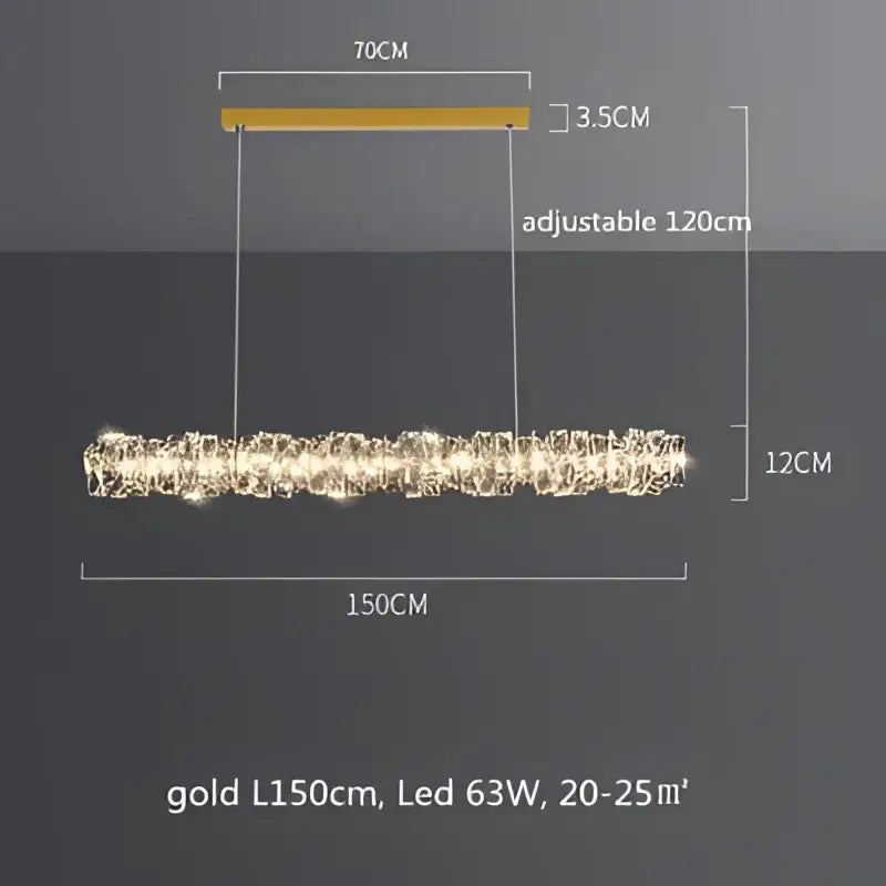 Modern gold-colored crystal led pendant light with sleek horizontal design and warm illumination for dining room decorbites crystal led