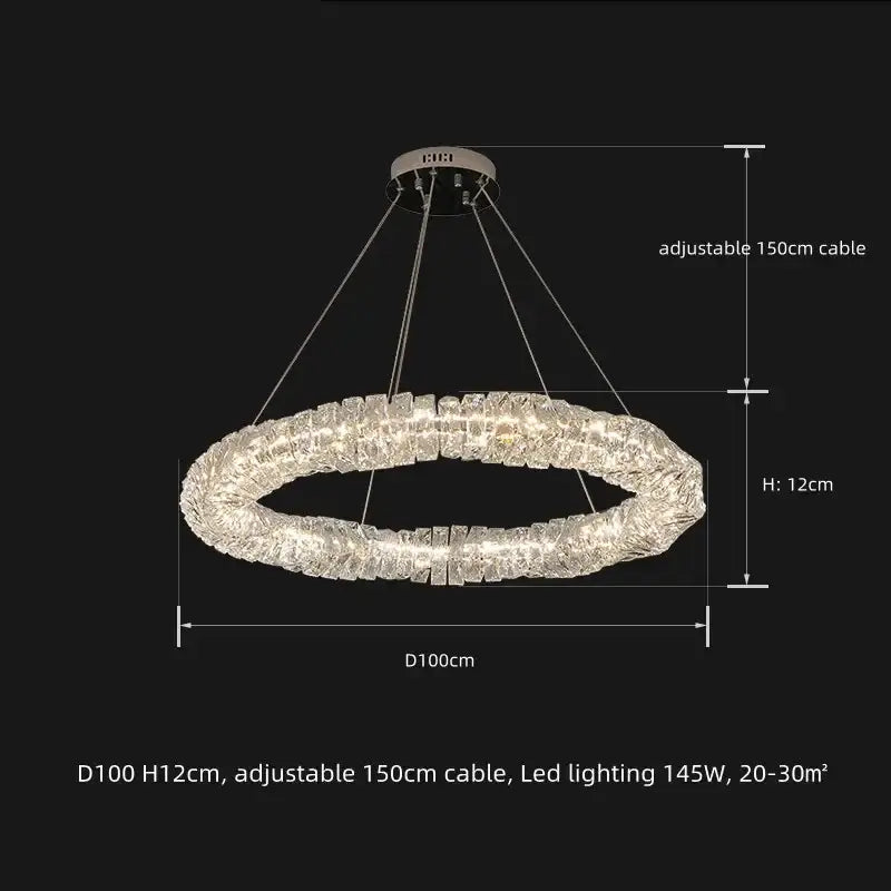 Modern textured crystal led pendant light with circular design and adjustable cable for warm dining room illumination decorbites crystal led