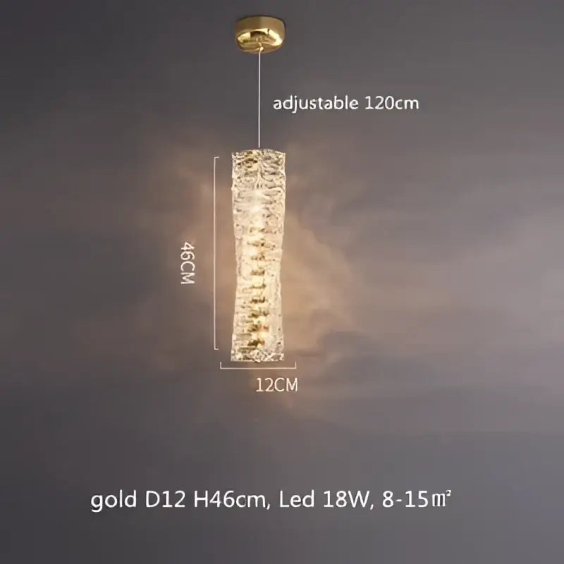 Gold-colored textured crystal led pendant light with adjustable 120cm hanging length for warm dining room illumination decorbites crystal led